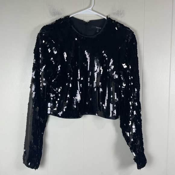 TOCCIN Black‎ Sequin Anaya Long Sleeve Paillette Top Leilani Pencil Set Size 2